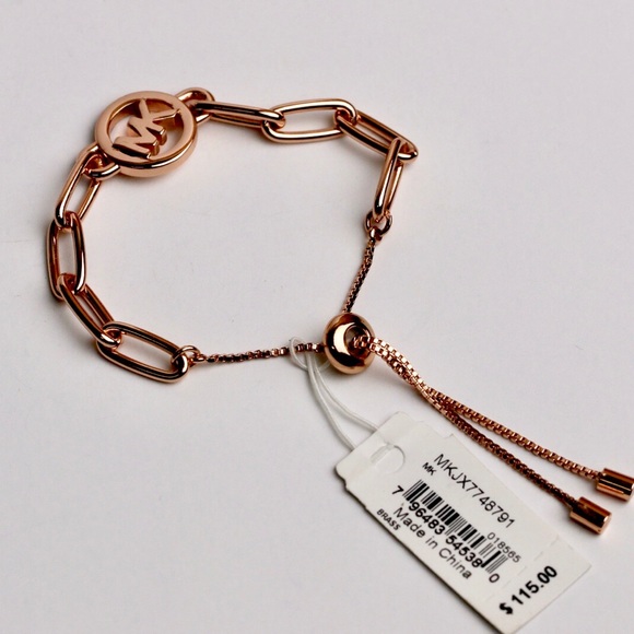 Michael Kors Rose Gold Tone Chain Link Logo Bracelet - Picture 6 of 7